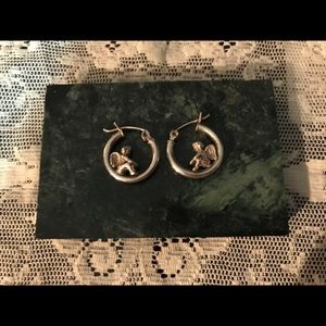 SWEET 925 STERLING ANGEL CHERUB HOOP EARRINGS